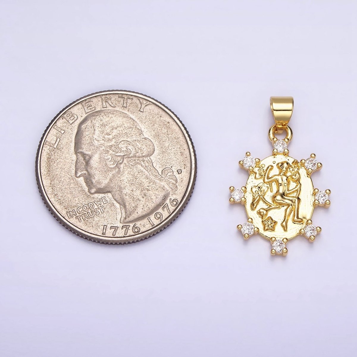 16K Gold plated Body Portrait Flower Oval CZ Dotted Pendant | AA441 - DLUXCA