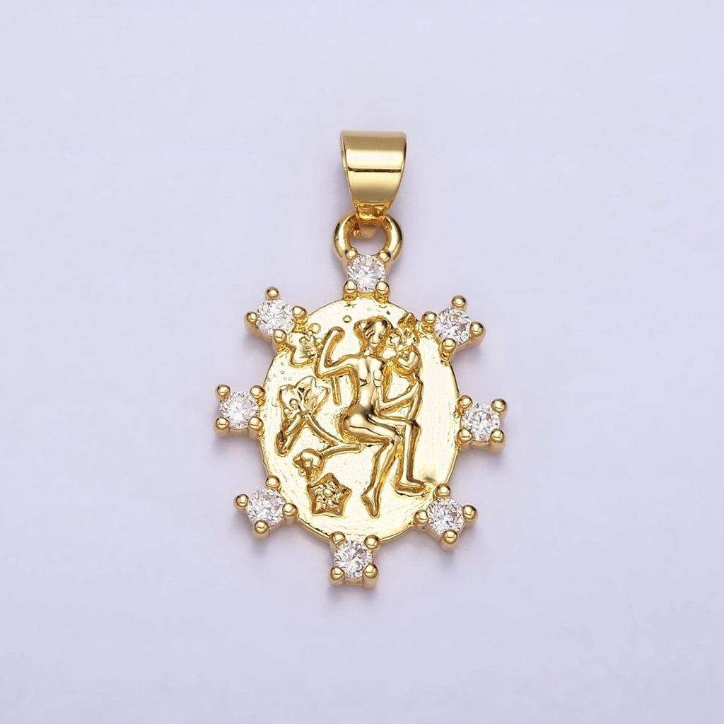 16K Gold plated Body Portrait Flower Oval CZ Dotted Pendant | AA441 - DLUXCA