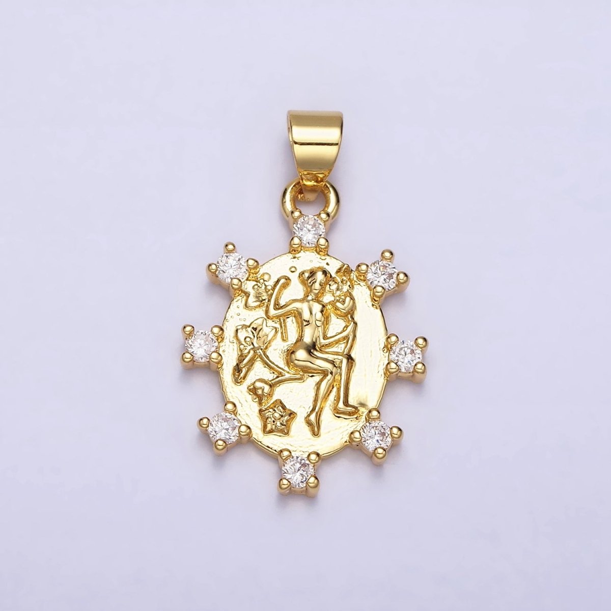 16K Gold plated Body Portrait Flower Oval CZ Dotted Pendant | AA441 - DLUXCA