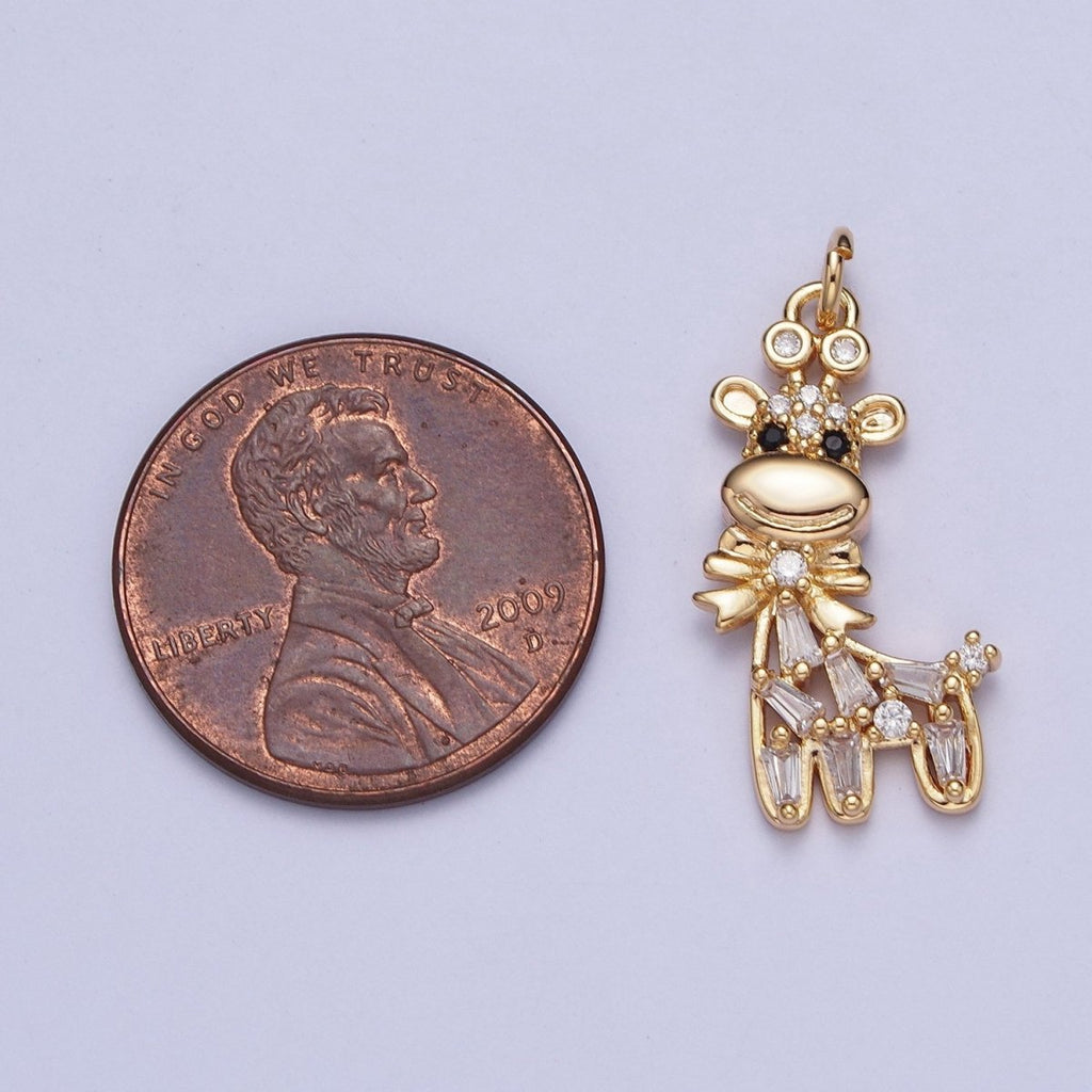 16K Gold plated Bow Tied Donkey Baguette CZ Animal Charm AG-090 - DLUXCA
