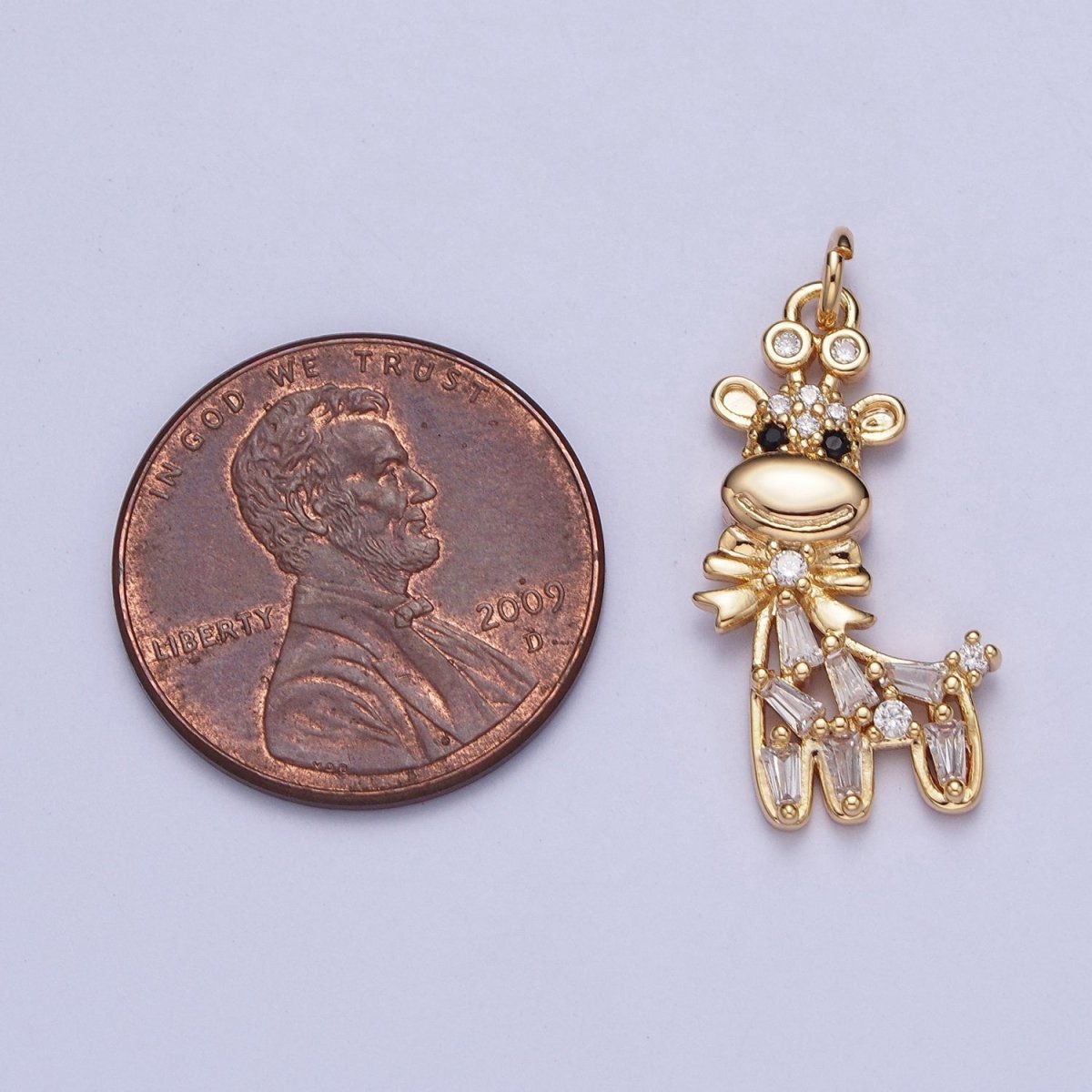 16K Gold plated Bow Tied Donkey Baguette CZ Animal Charm AG-090 - DLUXCA