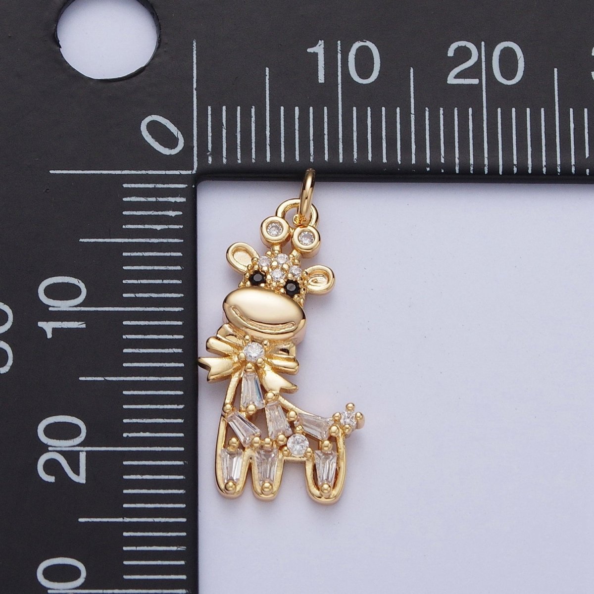 16K Gold plated Bow Tied Donkey Baguette CZ Animal Charm AG-090 - DLUXCA