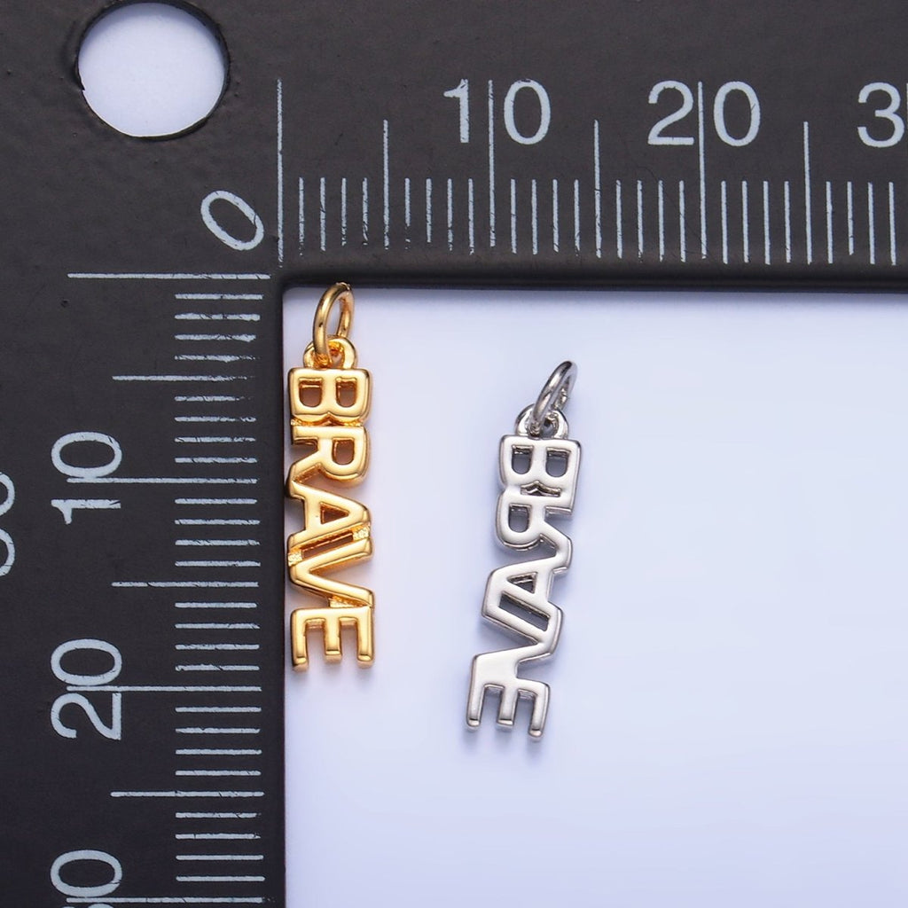 16K Gold plated "BRAVE" Script Charm in Gold & Silver | W317 - DLUXCA