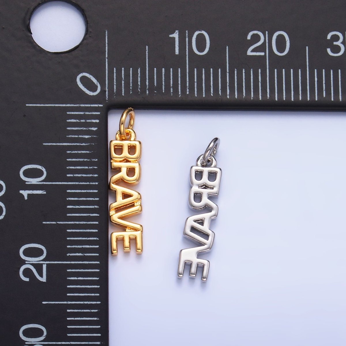 16K Gold plated "BRAVE" Script Charm in Gold & Silver | W317 - DLUXCA