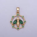 16K Gold plated Bumble Bee Hexagonal Green, Pink, Clear, Purple CZ Point Open Pendant H-406 H-408 H-409 H-410