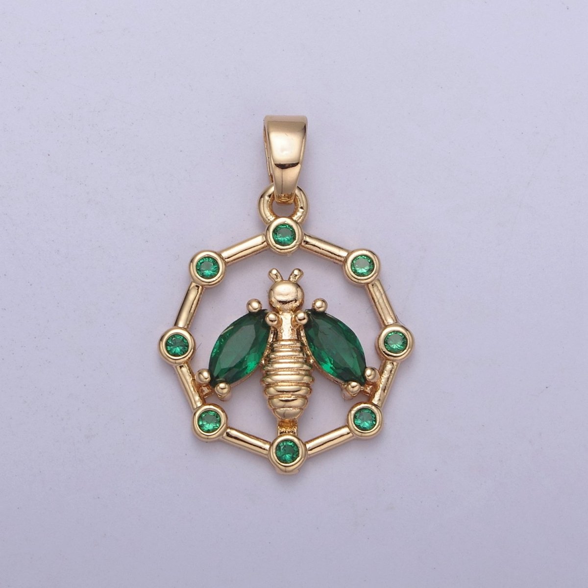 16K Gold plated Bumble Bee Hexagonal Green, Pink, Clear, Purple CZ Point Open Pendant H-406 H-408 H-409 H-410