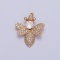16K Gold plated Bumble Honey Bee Round Micro Paved Cubic Zirconia Garden Insect Jewelry Component | X-227 - DLUXCA