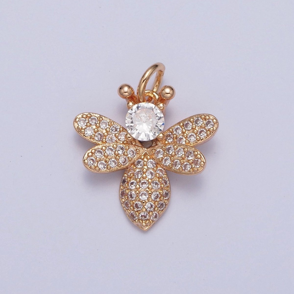 16K Gold plated Bumble Honey Bee Round Micro Paved Cubic Zirconia Garden Insect Jewelry Component | X-227 - DLUXCA