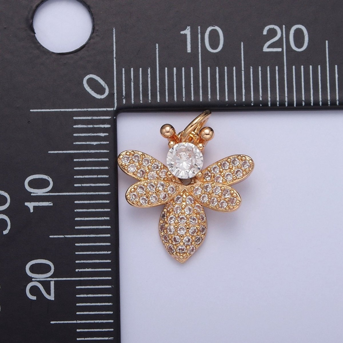 16K Gold plated Bumble Honey Bee Round Micro Paved Cubic Zirconia Garden Insect Jewelry Component | X-227 - DLUXCA