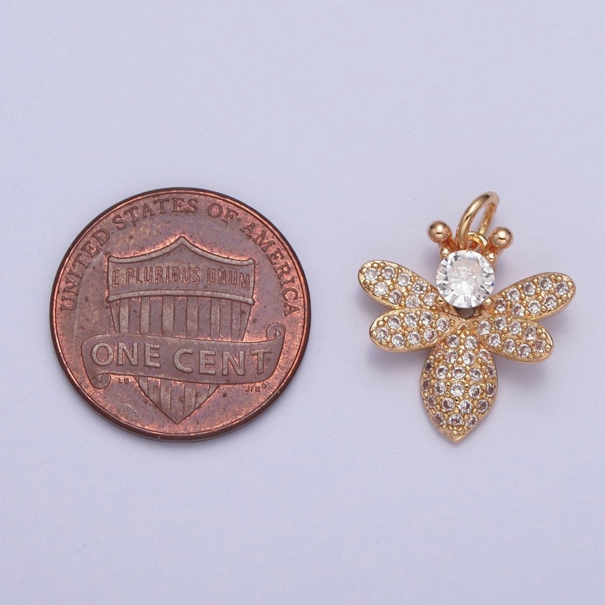 16K Gold plated Bumble Honey Bee Round Micro Paved Cubic Zirconia Garden Insect Jewelry Component | X-227 - DLUXCA