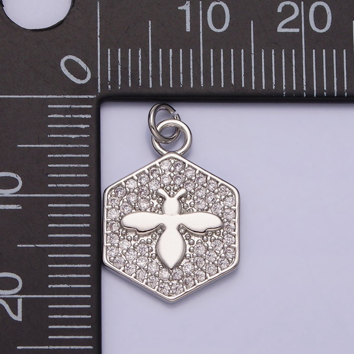 16K Gold plated Bumble Queen Bee Micro Paved CZ Hexagon Add-On Charm in Gold & Silver | AC1065 AC1066