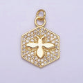 16K Gold plated Bumble Queen Bee Micro Paved CZ Hexagon Add-On Charm in Gold & Silver | AC1065 AC1066