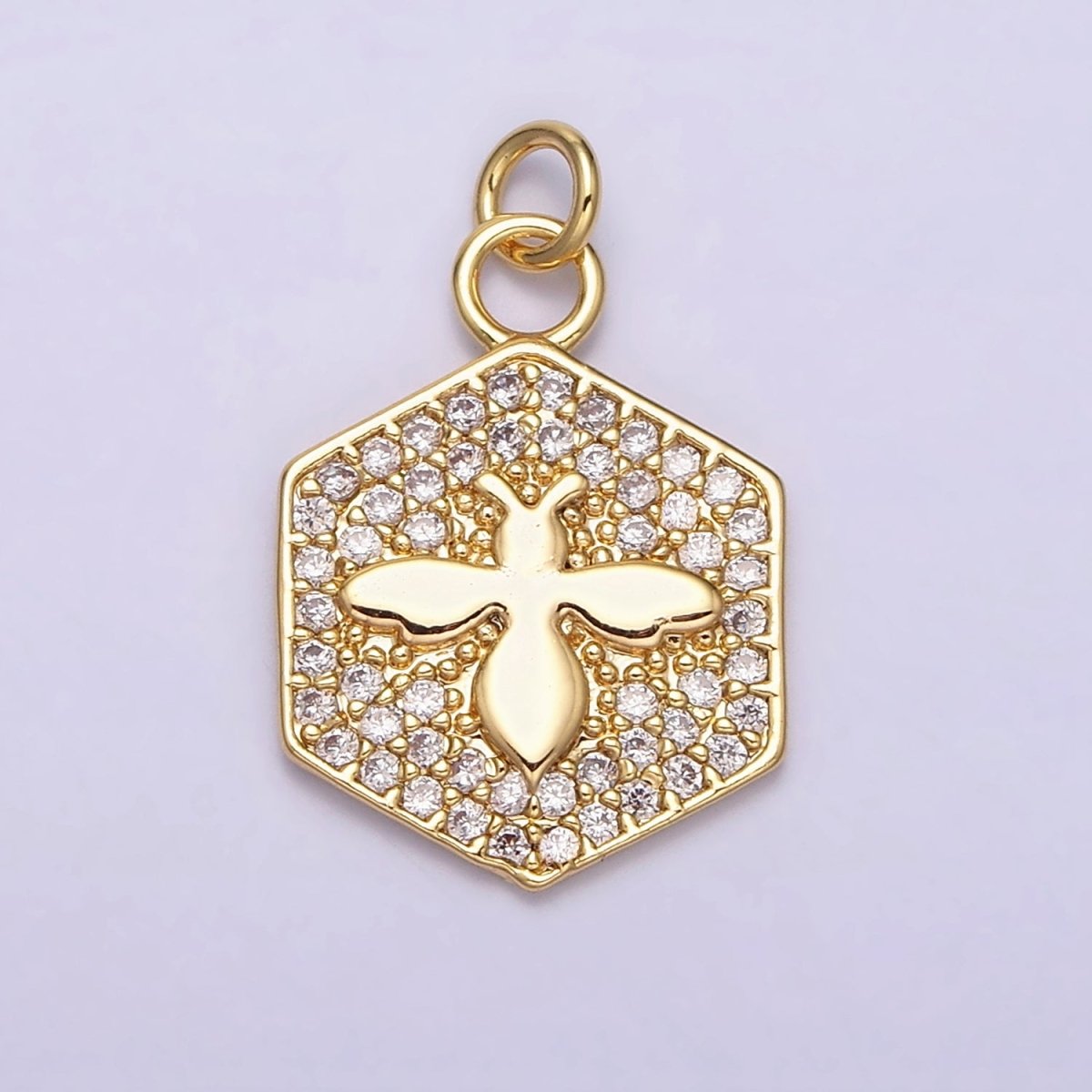 16K Gold plated Bumble Queen Bee Micro Paved CZ Hexagon Add-On Charm in Gold & Silver | AC1065 AC1066