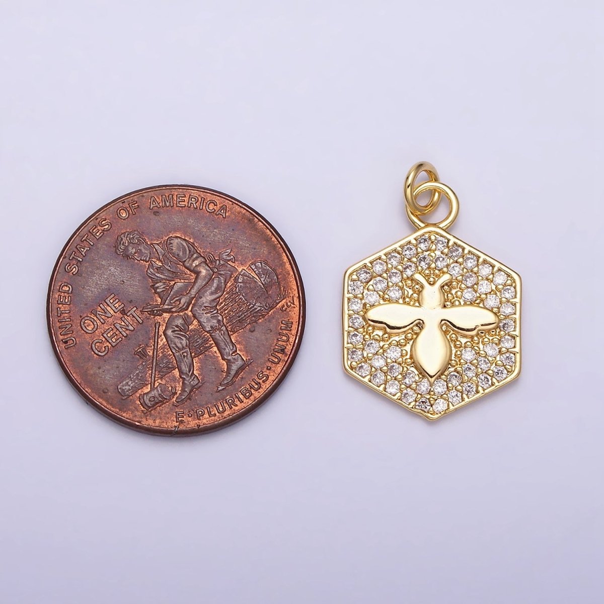 16K Gold plated Bumble Queen Bee Micro Paved CZ Hexagon Add-On Charm in Gold & Silver | AC1065 AC1066