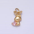 16K Gold plated Bunny Rabbit Hugging Clear, Pink Heart CZ Add-On Charm | AC1185 - AC1188 - DLUXCA