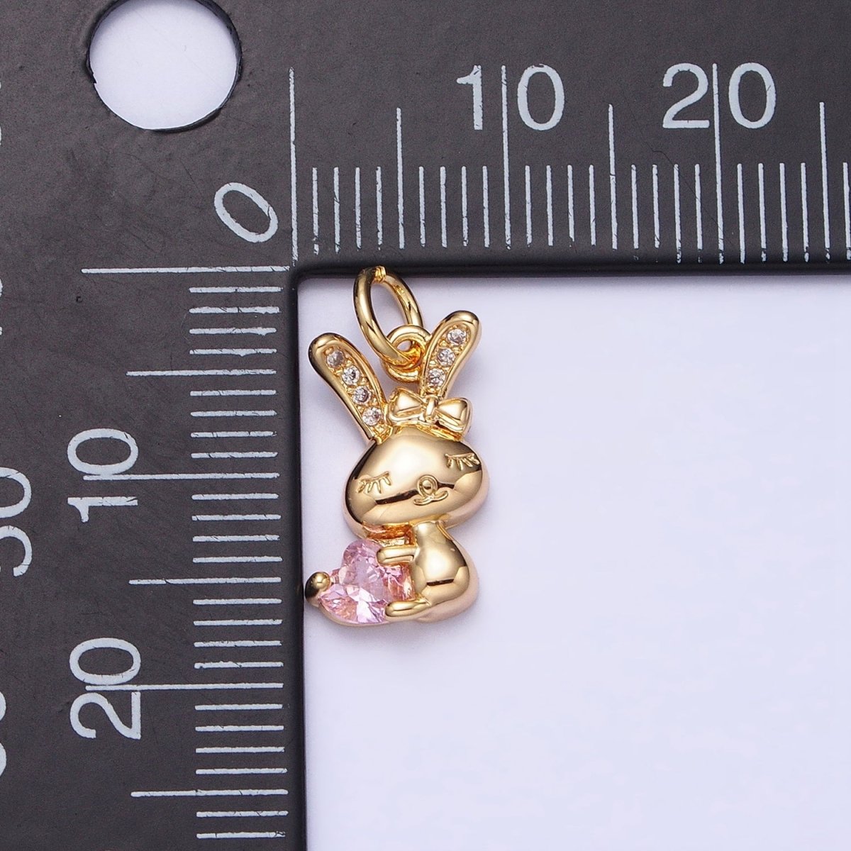 16K Gold plated Bunny Rabbit Hugging Clear, Pink Heart CZ Add-On Charm | AC1185 - AC1188 - DLUXCA
