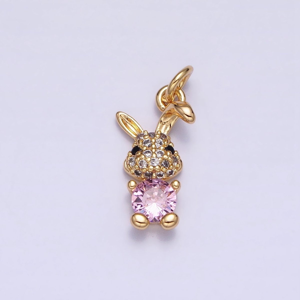16K Gold plated Bunny Rabbit Micro Paved Pink CZ Add-On Charm in Gold & Silver | AC1215 AC1216 - DLUXCA