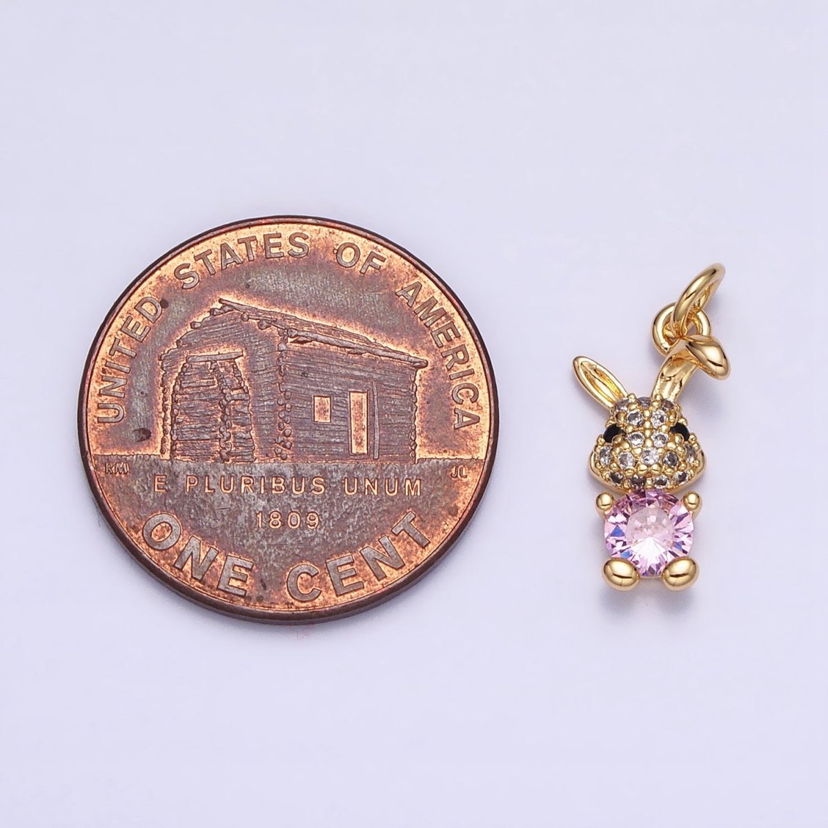 16K Gold plated Bunny Rabbit Micro Paved Pink CZ Add-On Charm in Gold & Silver | AC1215 AC1216 - DLUXCA