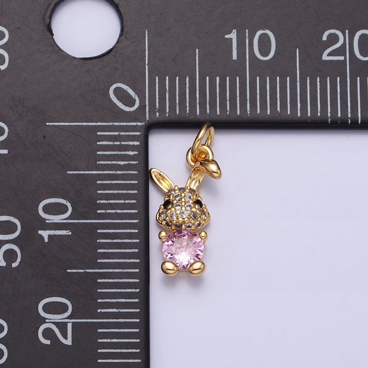 16K Gold plated Bunny Rabbit Micro Paved Pink CZ Add-On Charm in Gold & Silver | AC1215 AC1216 - DLUXCA