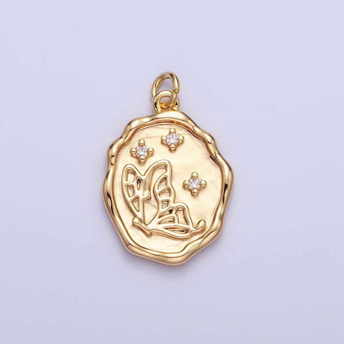 16K Gold plated Butterfly Charm Cubic Mariposa Charm Oval Pendant E-415 AC-774