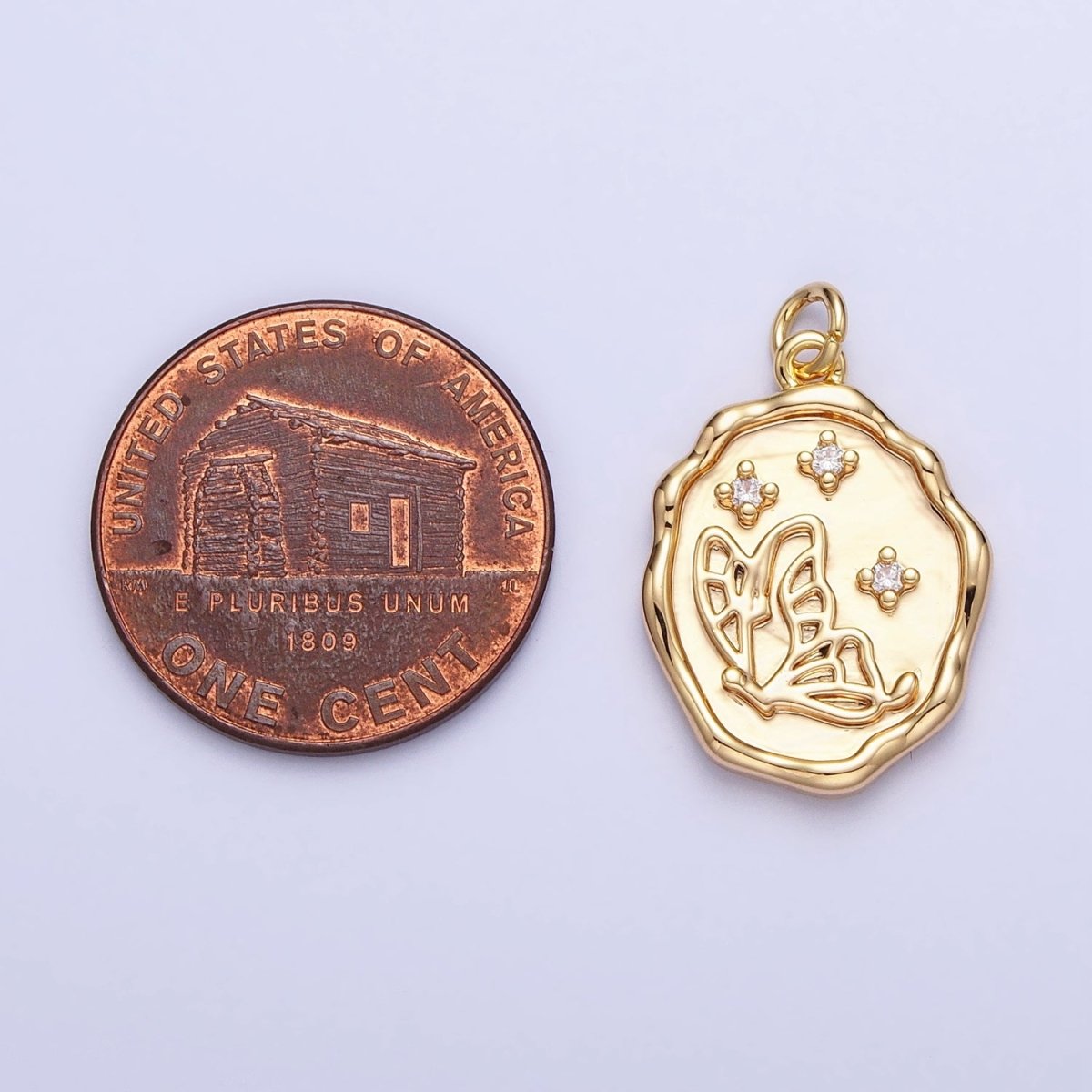 16K Gold plated Butterfly Charm Cubic Mariposa Charm Oval Pendant E-415 AC-774