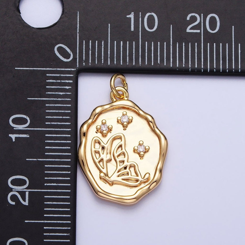 16K Gold plated Butterfly Charm Cubic Mariposa Charm Oval Pendant E-415 AC-774