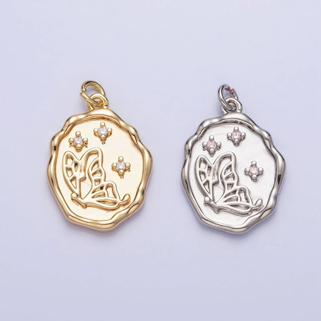 16K Gold plated Butterfly Charm Cubic Mariposa Charm Oval Pendant E-415 AC-774