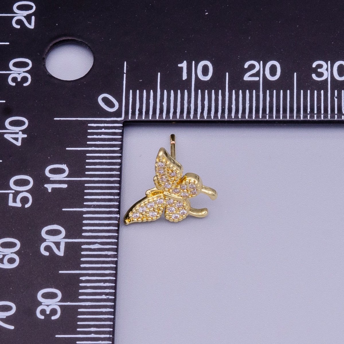 16K Gold plated Butterfly Mariposa Wings Micro Paved CZ Stud Earrings | AD1525 - DLUXCA