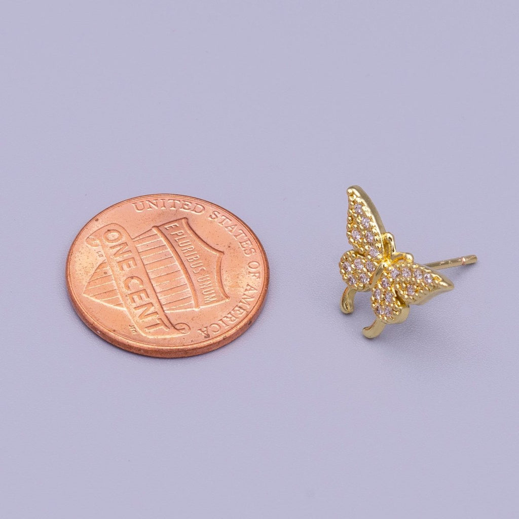16K Gold plated Butterfly Mariposa Wings Micro Paved CZ Stud Earrings | AD1525 - DLUXCA