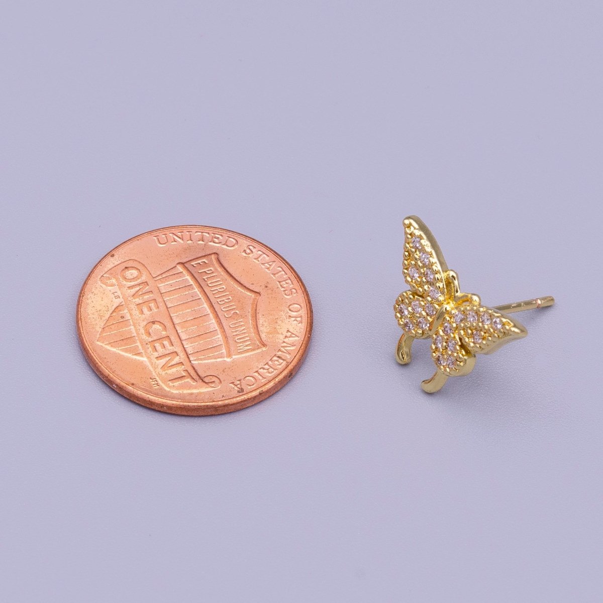 16K Gold plated Butterfly Mariposa Wings Micro Paved CZ Stud Earrings | AD1525 - DLUXCA