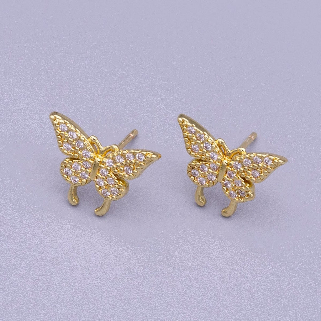 16K Gold plated Butterfly Mariposa Wings Micro Paved CZ Stud Earrings | AD1525 - DLUXCA