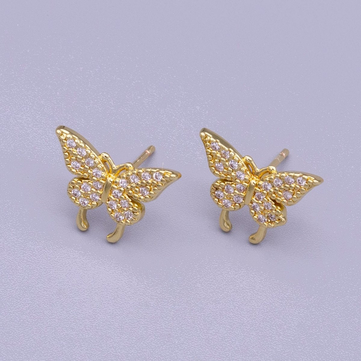 16K Gold plated Butterfly Mariposa Wings Micro Paved CZ Stud Earrings | AD1525 - DLUXCA