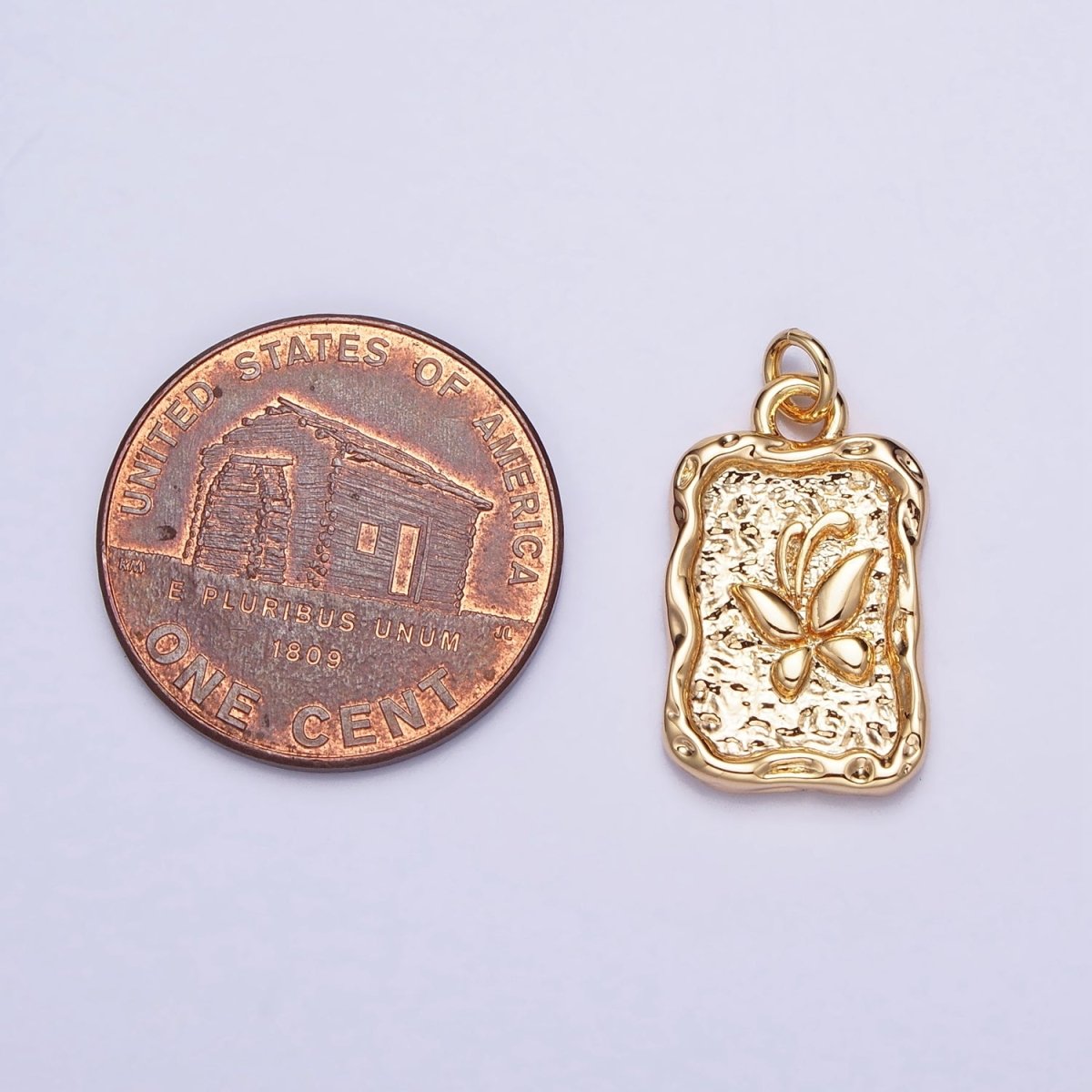 16K Gold plated Butterfly Textured Hammered Rectangular Stamped Charm in Gold & Silver | AC393 AC394