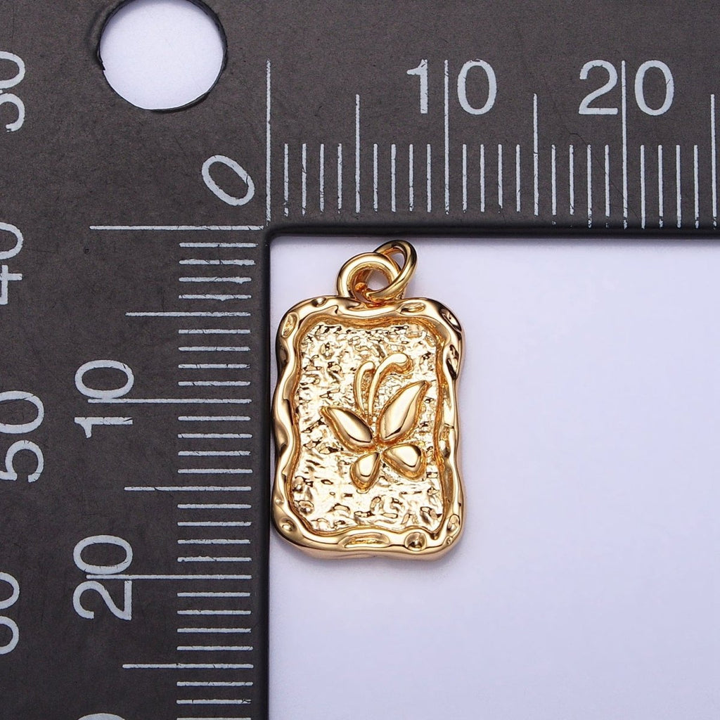 16K Gold plated Butterfly Textured Hammered Rectangular Stamped Charm in Gold & Silver | AC393 AC394