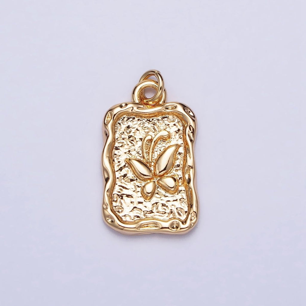 16K Gold plated Butterfly Textured Hammered Rectangular Stamped Charm in Gold & Silver | AC393 AC394