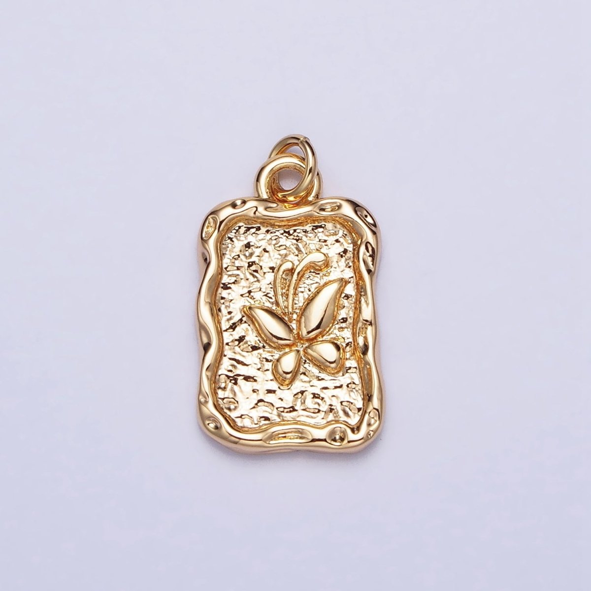 16K Gold plated Butterfly Textured Hammered Rectangular Stamped Charm in Gold & Silver | AC393 AC394