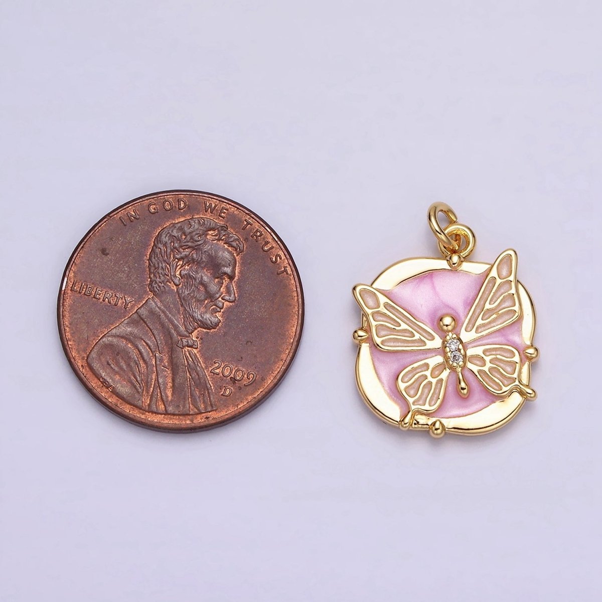 16K Gold plated Butterfly White, Pink, Blue Sparkly Enamel Round Square Charm in Gold & Silver | AC1549 - AC1554 - DLUXCA