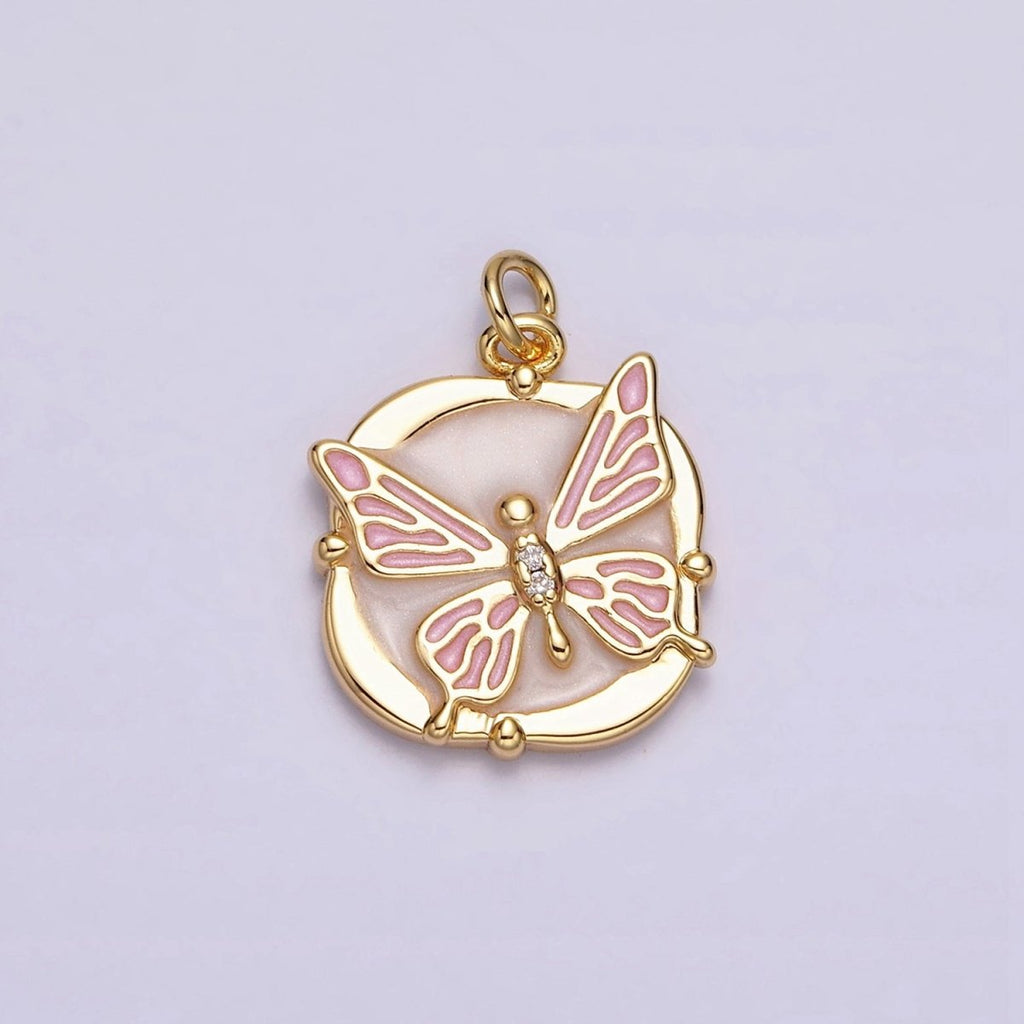 16K Gold plated Butterfly White, Pink, Blue Sparkly Enamel Round Square Charm in Gold & Silver | AC1549 - AC1554 - DLUXCA