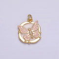 16K Gold plated Butterfly White, Pink, Blue Sparkly Enamel Round Square Charm in Gold & Silver | AC1549 - AC1554 - DLUXCA