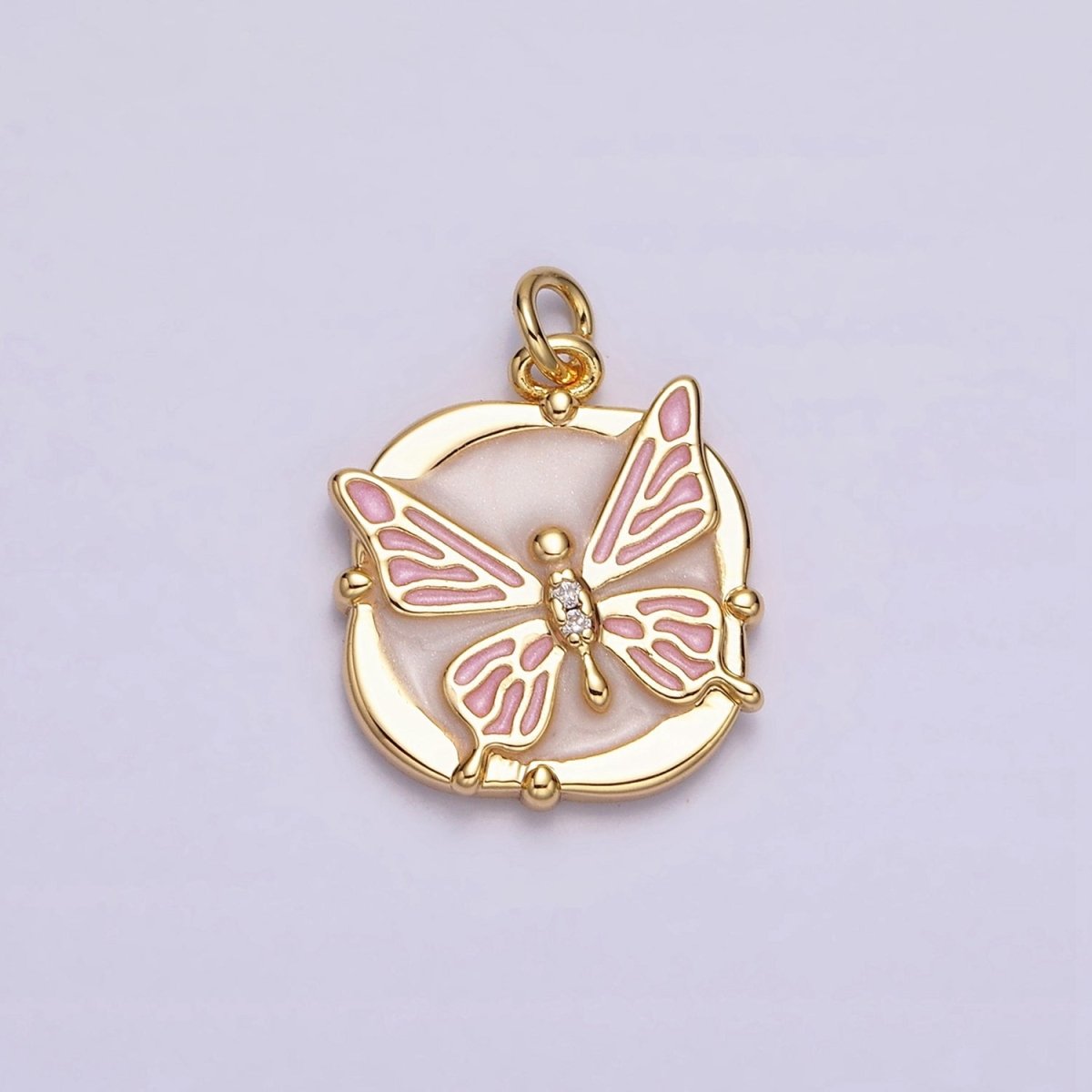 16K Gold plated Butterfly White, Pink, Blue Sparkly Enamel Round Square Charm in Gold & Silver | AC1549 - AC1554 - DLUXCA
