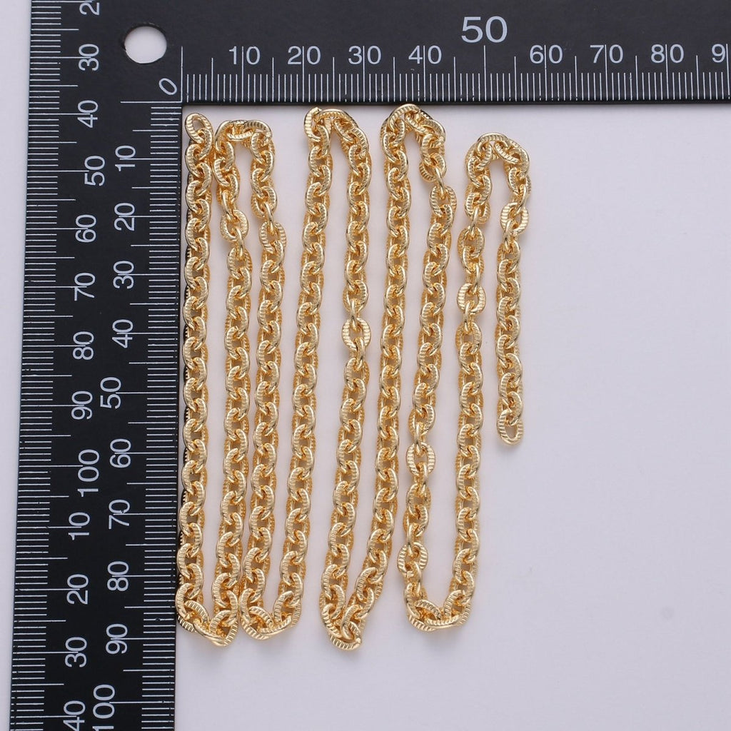 16K Gold plated Cable Chain Twisted Texturized Chain, Elongated Oval Chain 3mm link Chain for Necklace Bracelet | ROLL-271 ROLL-269 Clearance Pricing - DLUXCA