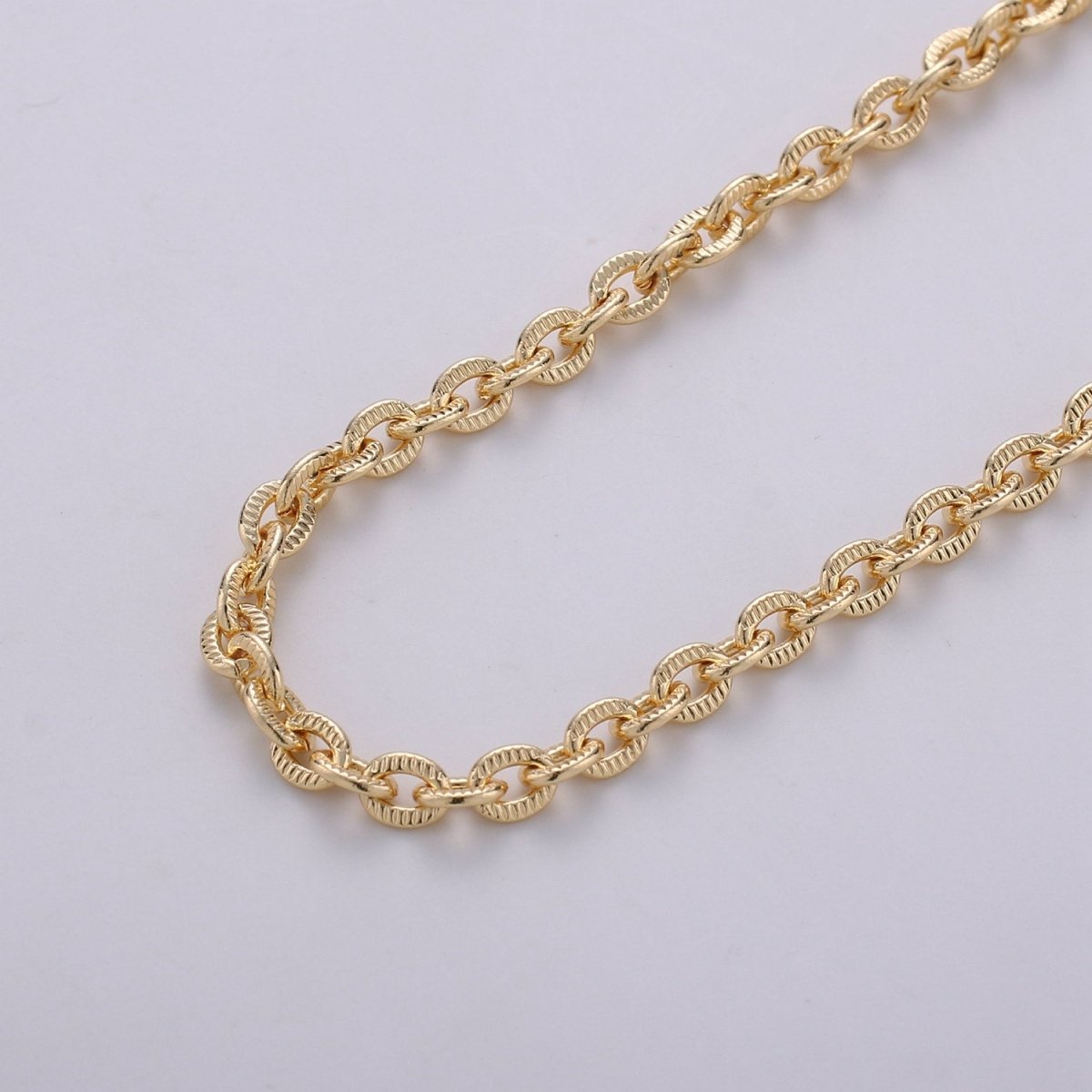 16K Gold plated Cable Chain Twisted Texturized Chain, Elongated Oval Chain 3mm link Chain for Necklace Bracelet | ROLL-271 ROLL-269 Clearance Pricing - DLUXCA