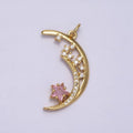 16K Gold plated Celestial Crescent Moon Pink Star Micro Paved CZ Charm | AA483 - DLUXCA