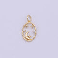 16K Gold plated Celestial Crescent Moon Stars CZ Open Oval Charm in Gold & Silver N-247 AC-275