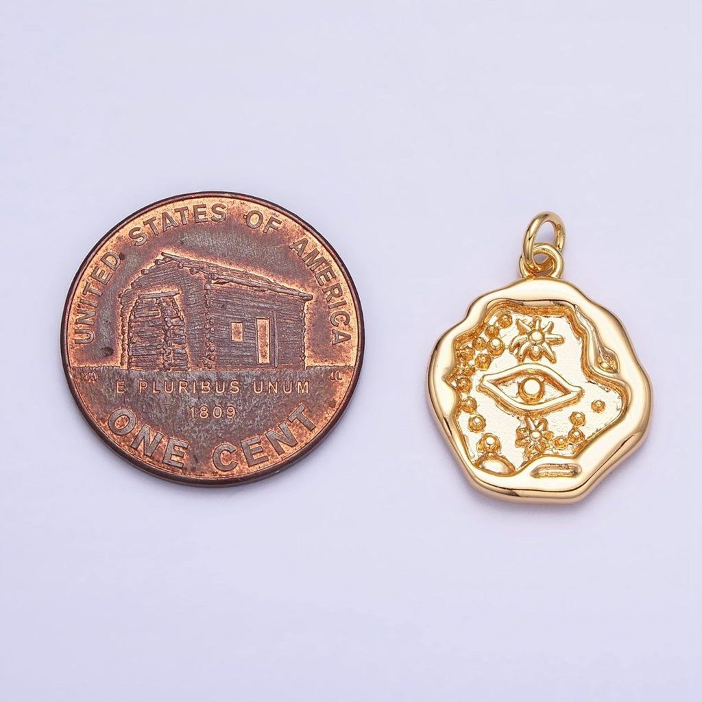 16K Gold plated Celestial Evil Eye Stamped Abstract Add-On Charm in Gold & Silver | AC1249 AC1250