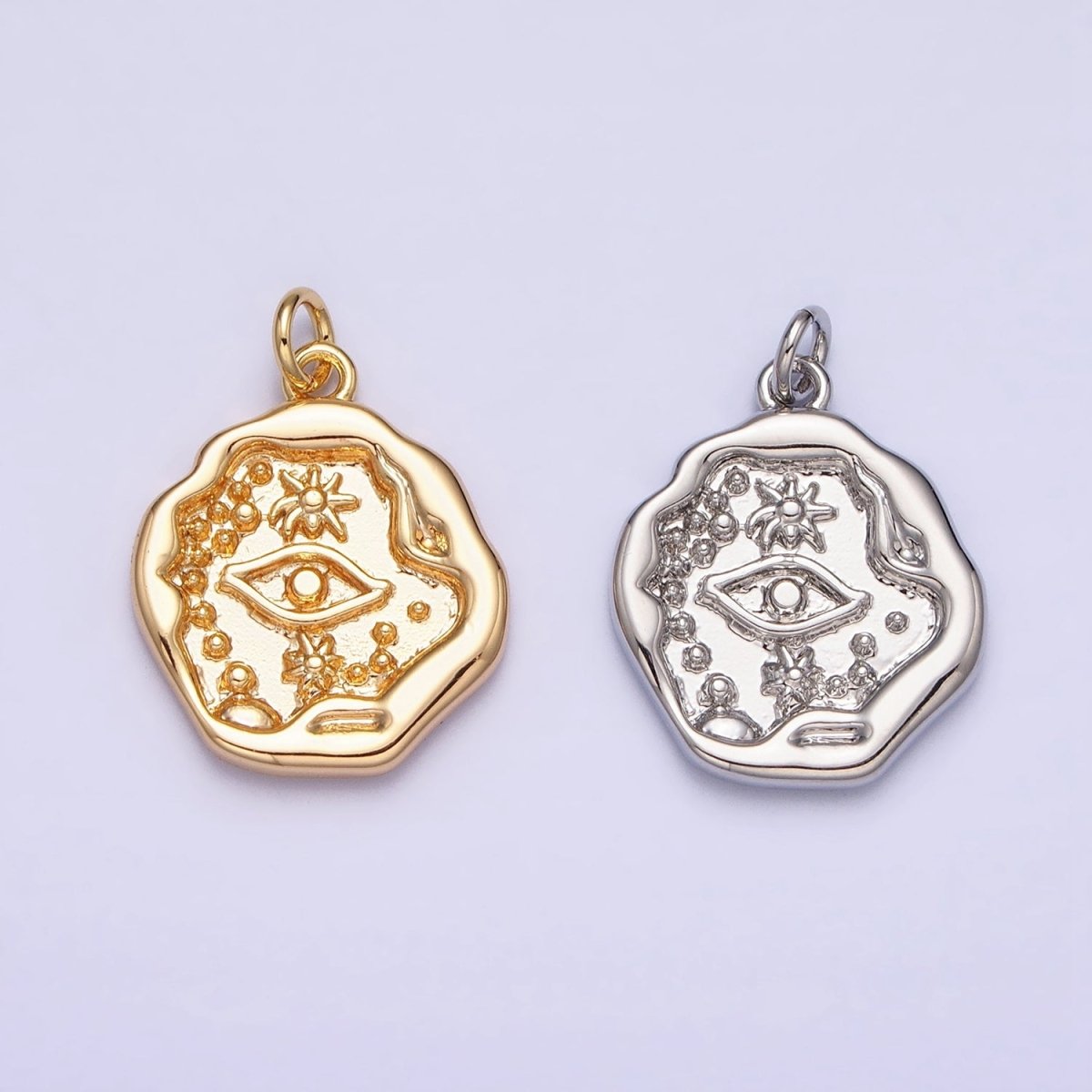 16K Gold plated Celestial Evil Eye Stamped Abstract Add-On Charm in Gold & Silver | AC1249 AC1250