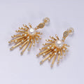 16K Gold plated Celestial Fireworks Sunburst Pearl CZ Stud Earrings in Gold & Silver | AD1273 AD1274
