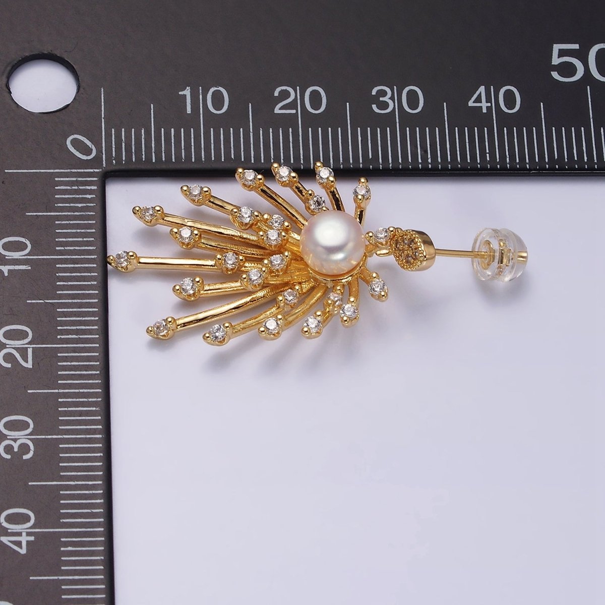 16K Gold plated Celestial Fireworks Sunburst Pearl CZ Stud Earrings in Gold & Silver | AD1273 AD1274