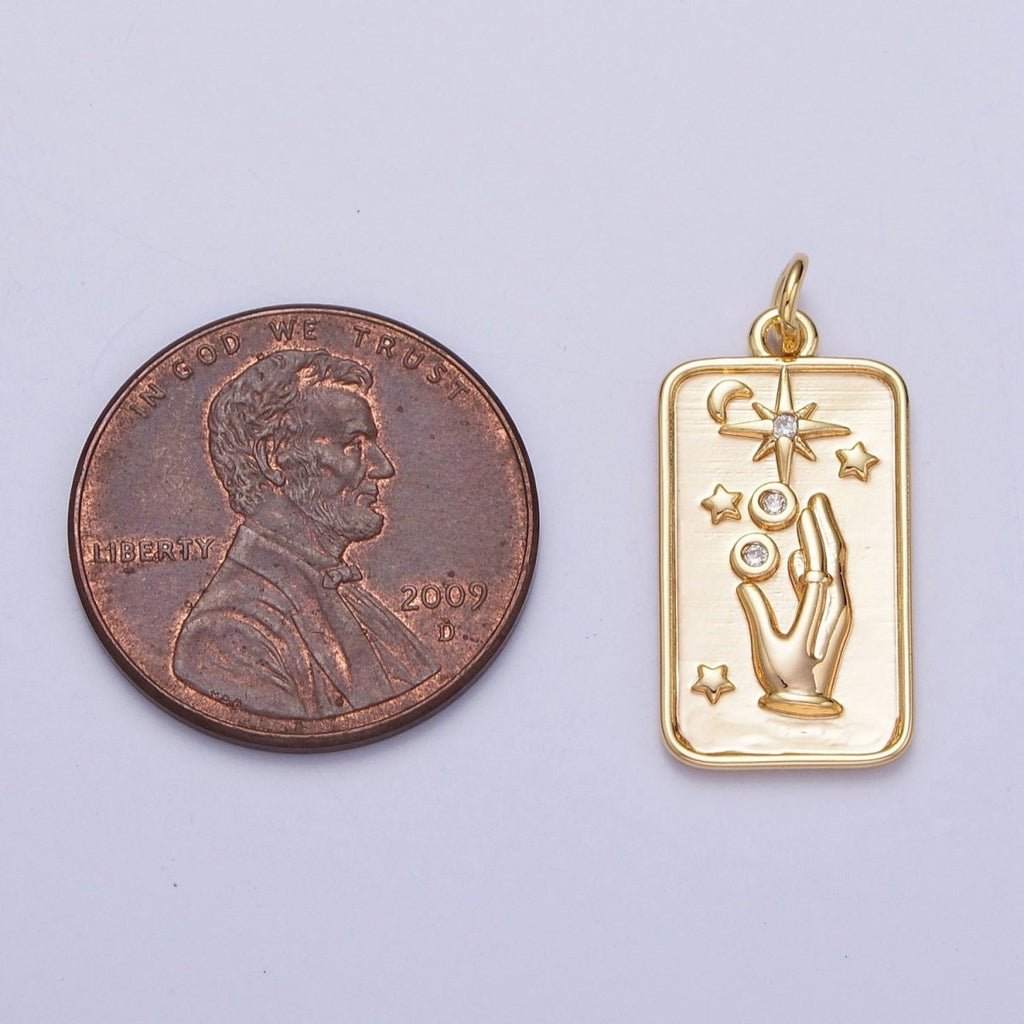 16K Gold plated Celestial Hands Reach The Stars Tarot CZ Tag Charm | A-715 - DLUXCA