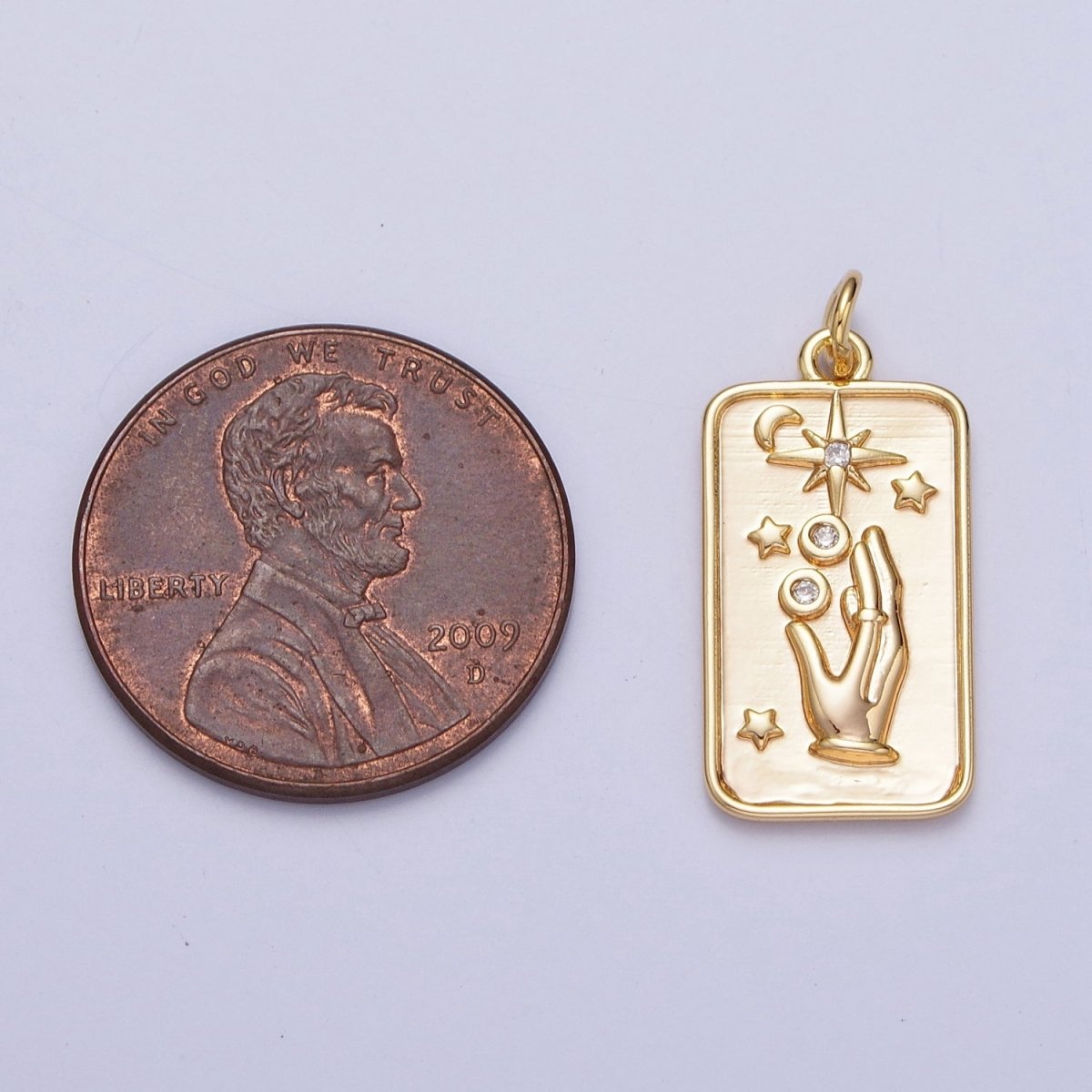 16K Gold plated Celestial Hands Reach The Stars Tarot CZ Tag Charm | A-715 - DLUXCA